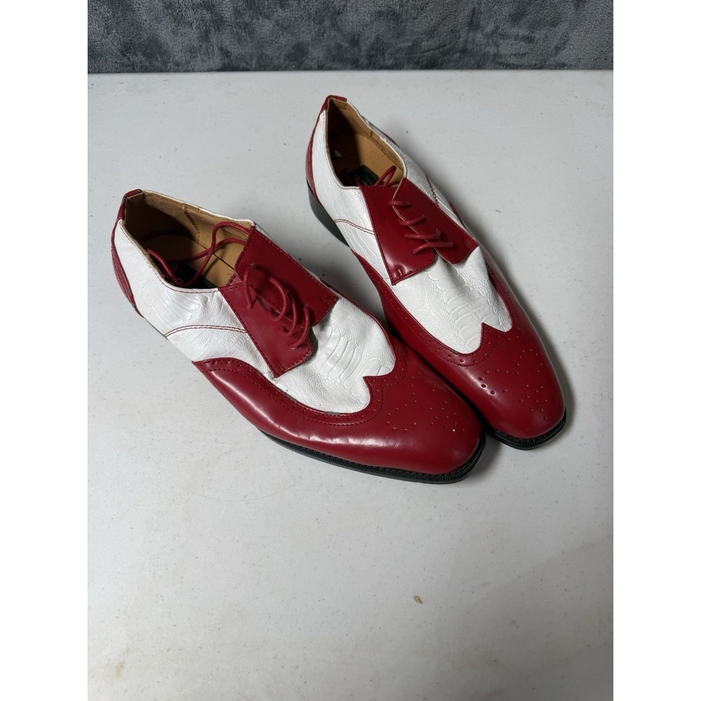 Bolano Elwyn Men's Red and White Two-Tone Wingtip Spectator Dress Shoes